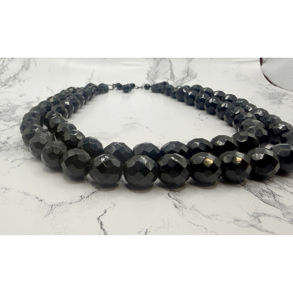 Vintage Black Faceted Glass Double Strand Necklace 32–35" 11.4mm - Picture 3 of 5